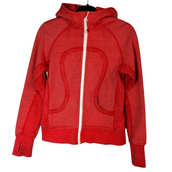 Lululemon Scuba Hoodie *Classic Cotton Fleece- Red Striped- Size 6 - Picture 3 of 9